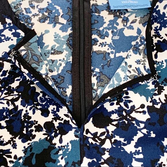 Simply Vera Wang Dress Blue Tan Floral A Line Long Sleeve Fit & Flare Size XS - Picture 9 of 14